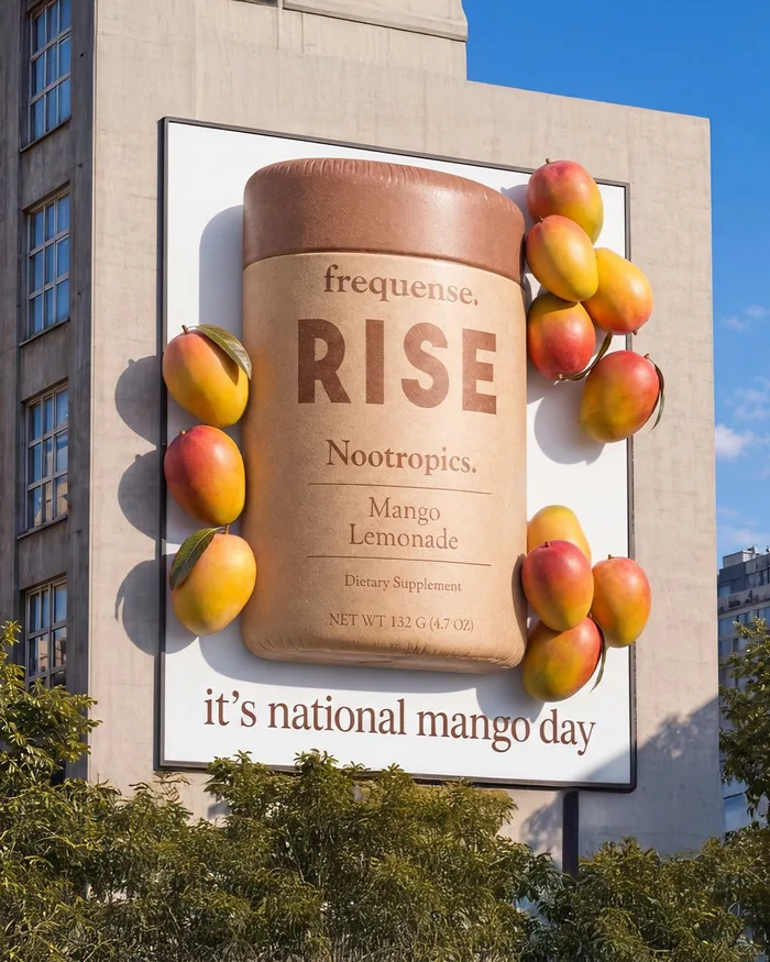 RISE Mango Day graphic shown on a street poster